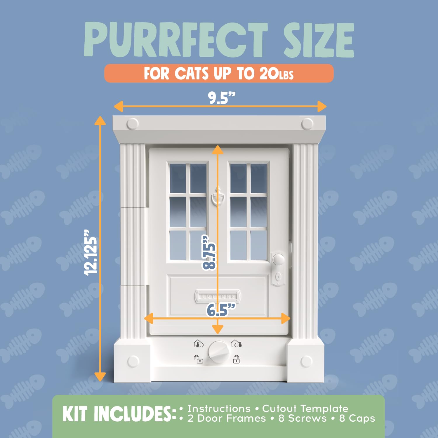 Purrfect Portal DIY kit includes template and hardware for quick installation under 30 minutes.