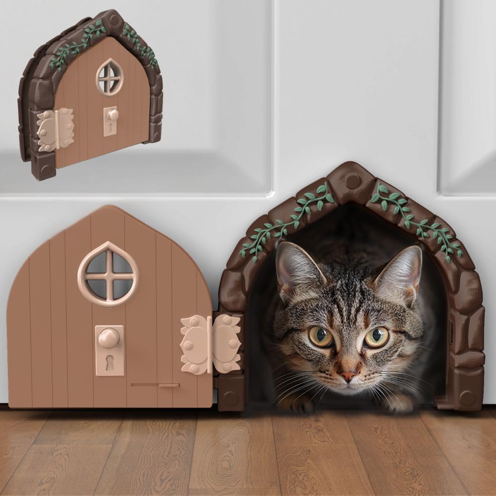 Purrfect Portal Fairy Door installed in solid-core door for seamless interior access.
