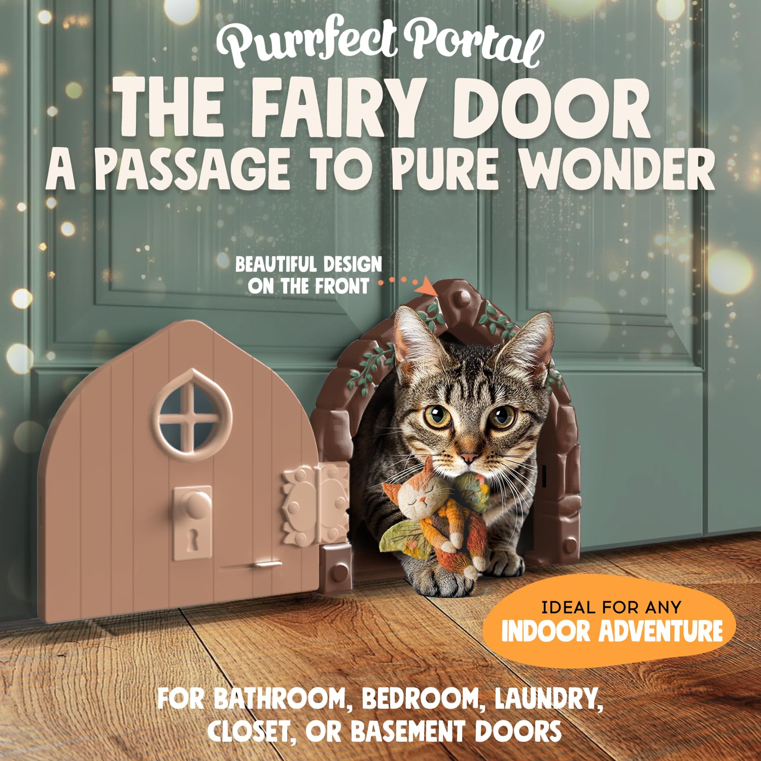 Purrfect Portal Fairy Door lockable feature provides safe kitty moments.