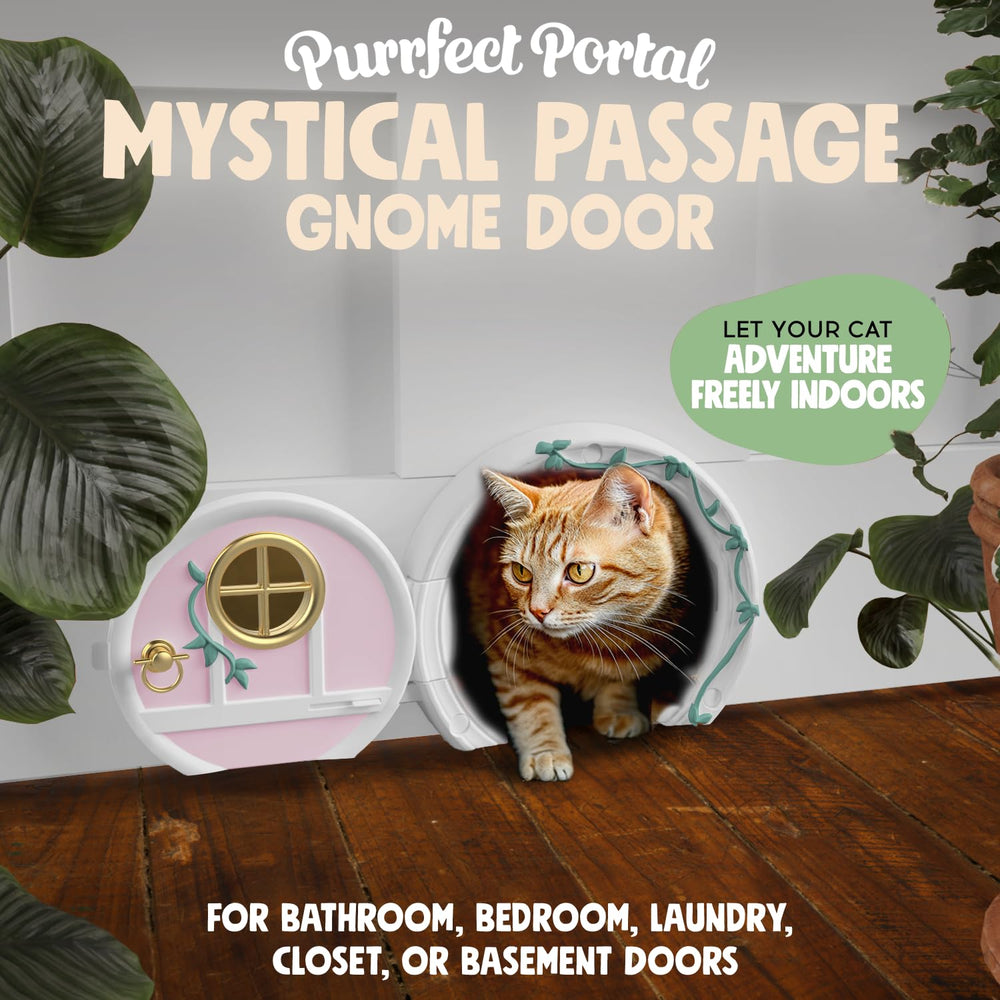 Purrfect Portal Gnome Door conceals litter area behind the door to reduce mess.