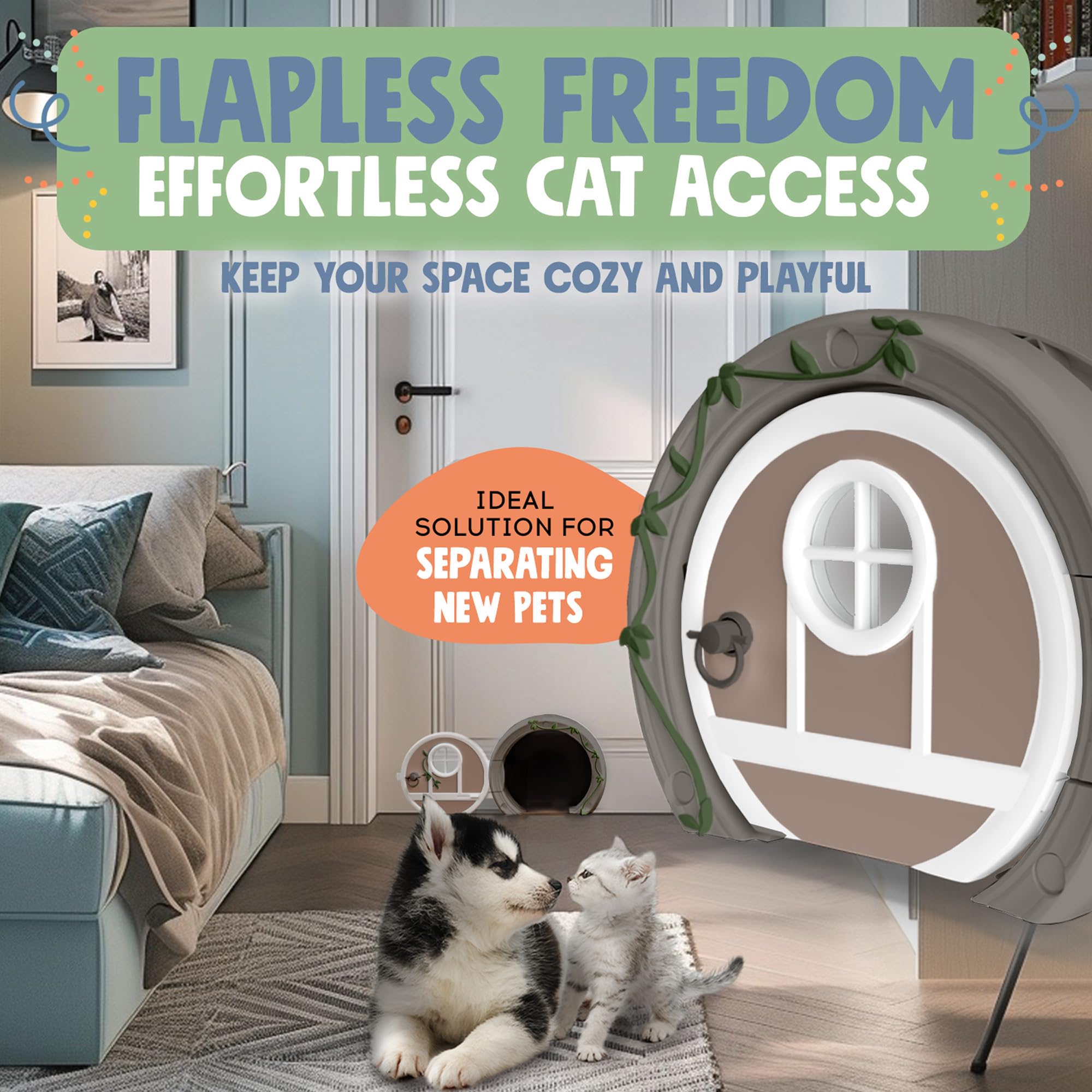 Purrfect Portal gnome door durability highlight with solid build for playful pets.