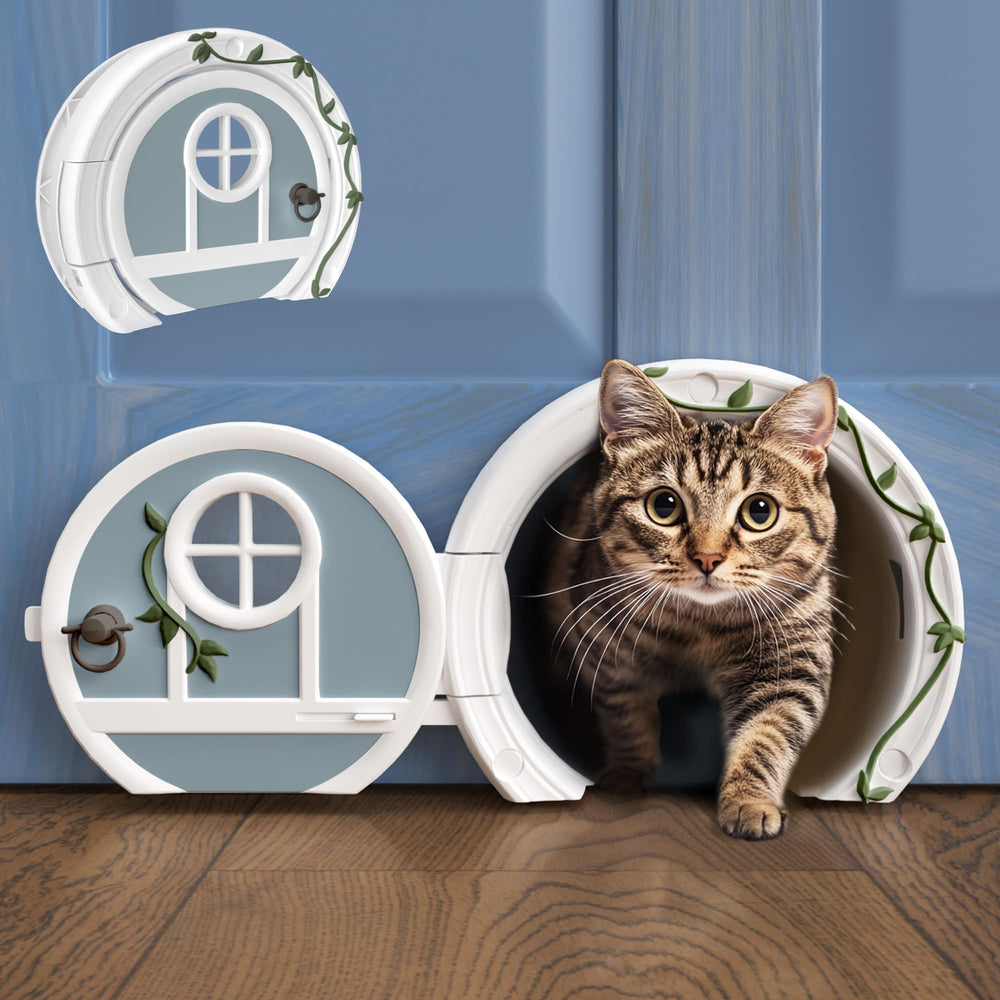 Purrfect Portal Gnome Door front view, stylish interior access for cats up to 20 lbs.