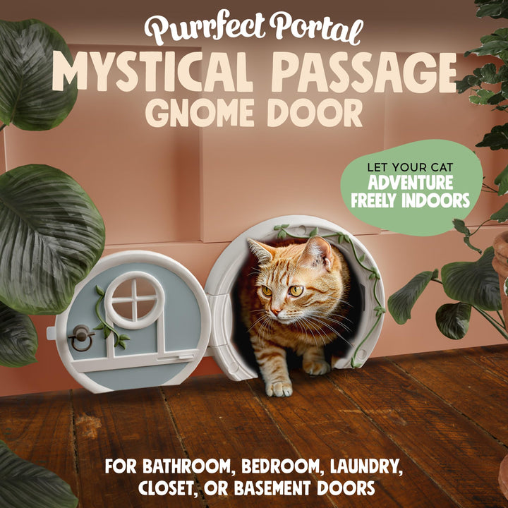 Purrfect Portal Gnome Door in-use view highlights easy installation and private entry.