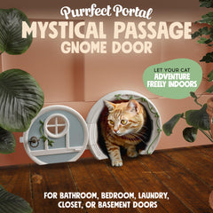 Purrfect Portal Gnome Door in-use view highlights easy installation and private entry.