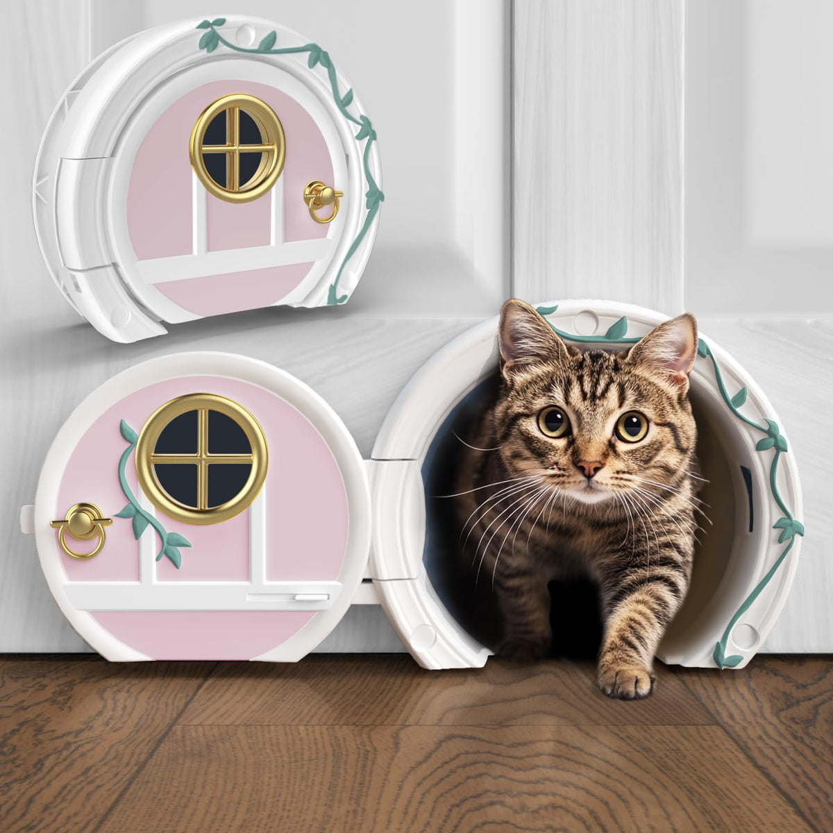 Purrfect Portal Gnome Door interior setup offers easy, private cat access.