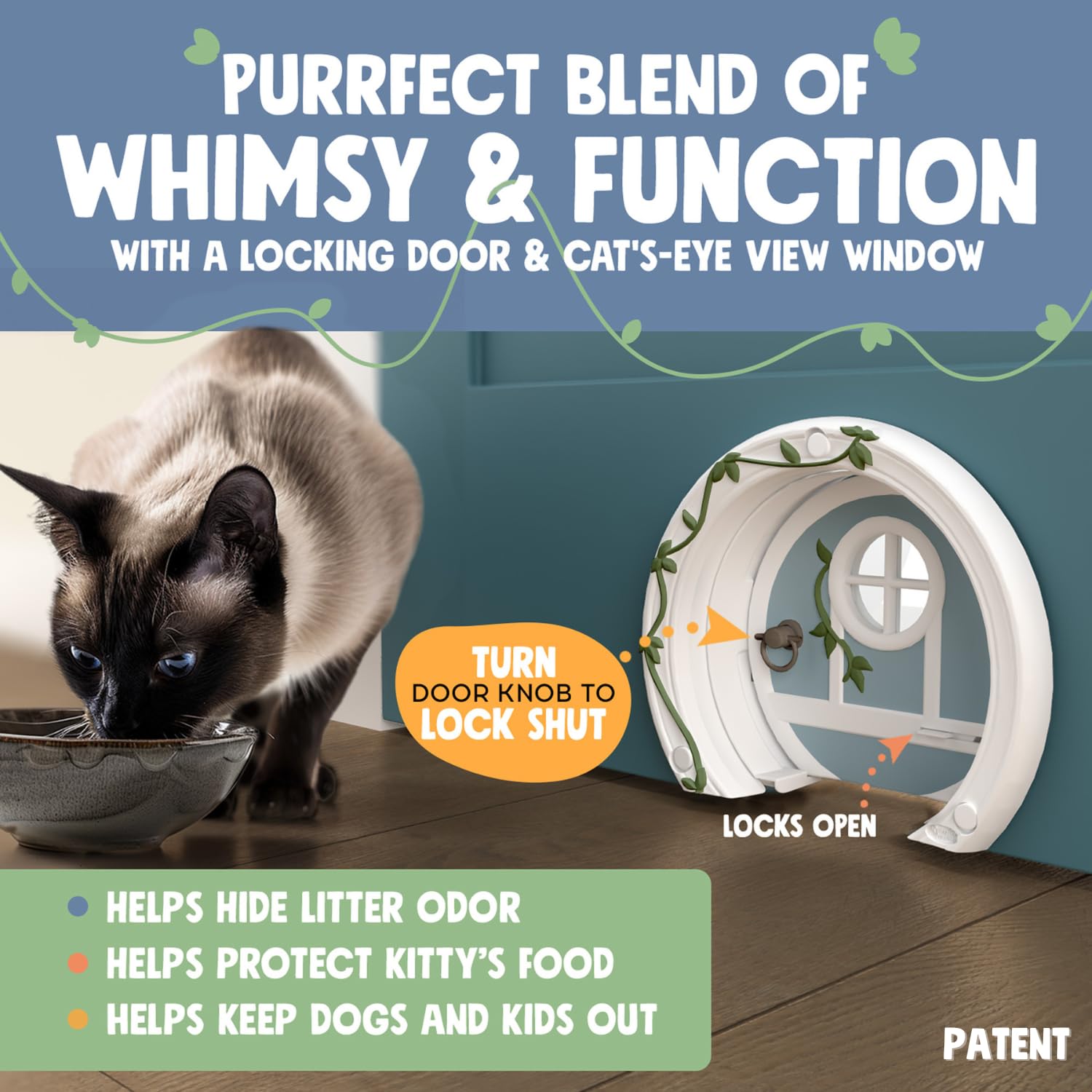Purrfect Portal Gnome Door lockable mechanism demonstrates secure access control.