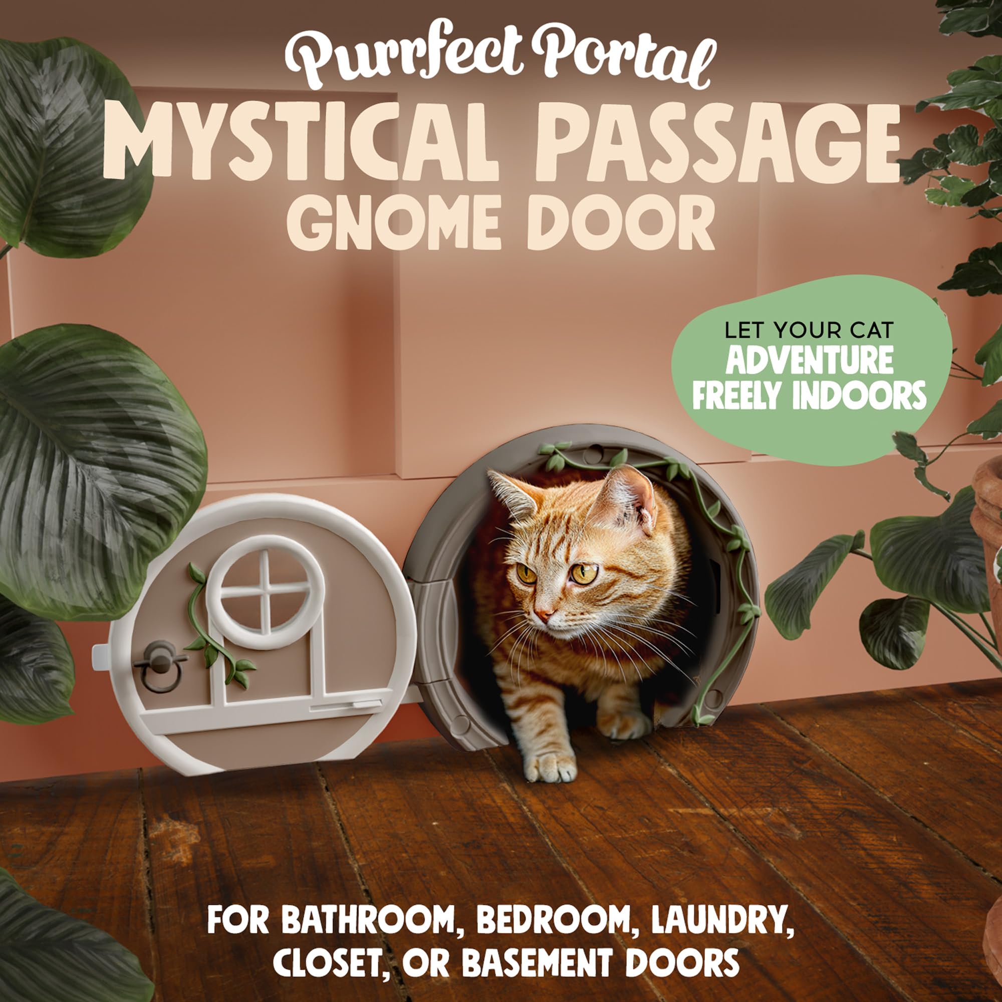 Purrfect Portal gnome door lockable panel detail demonstrating secure access for your curious cat.