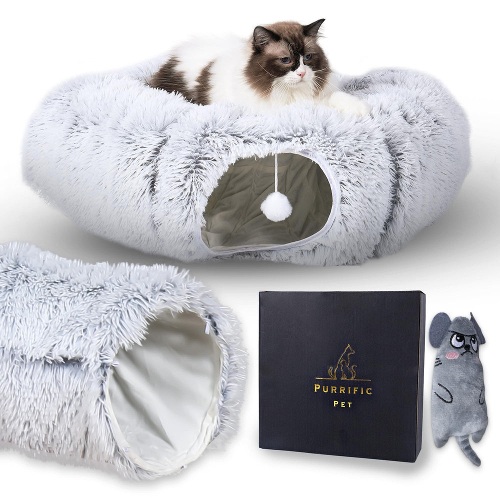 Purrific Pet cat tunnel bed interior plush fabric for a cozy hideaway
