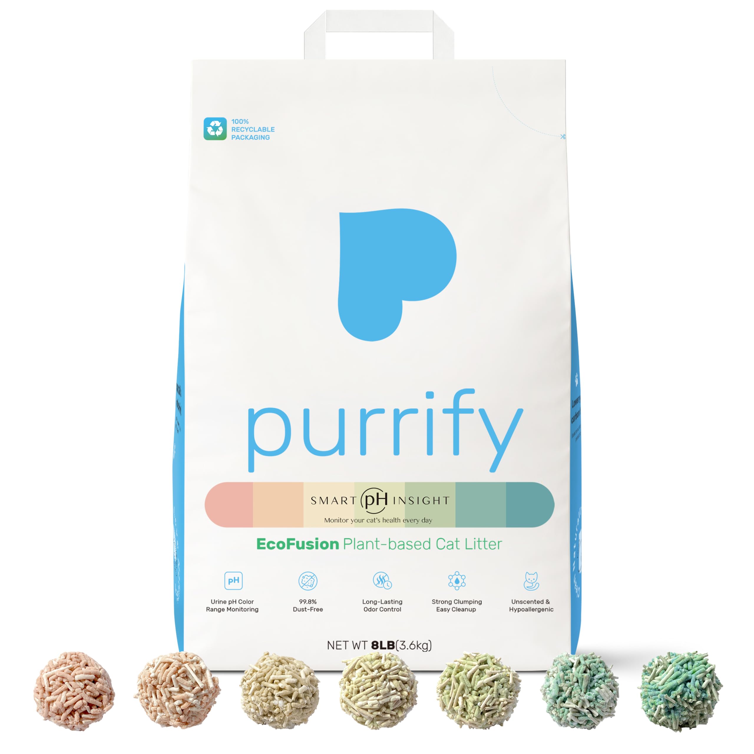 Purrify color-change litter shows health cues for daily monitoring.