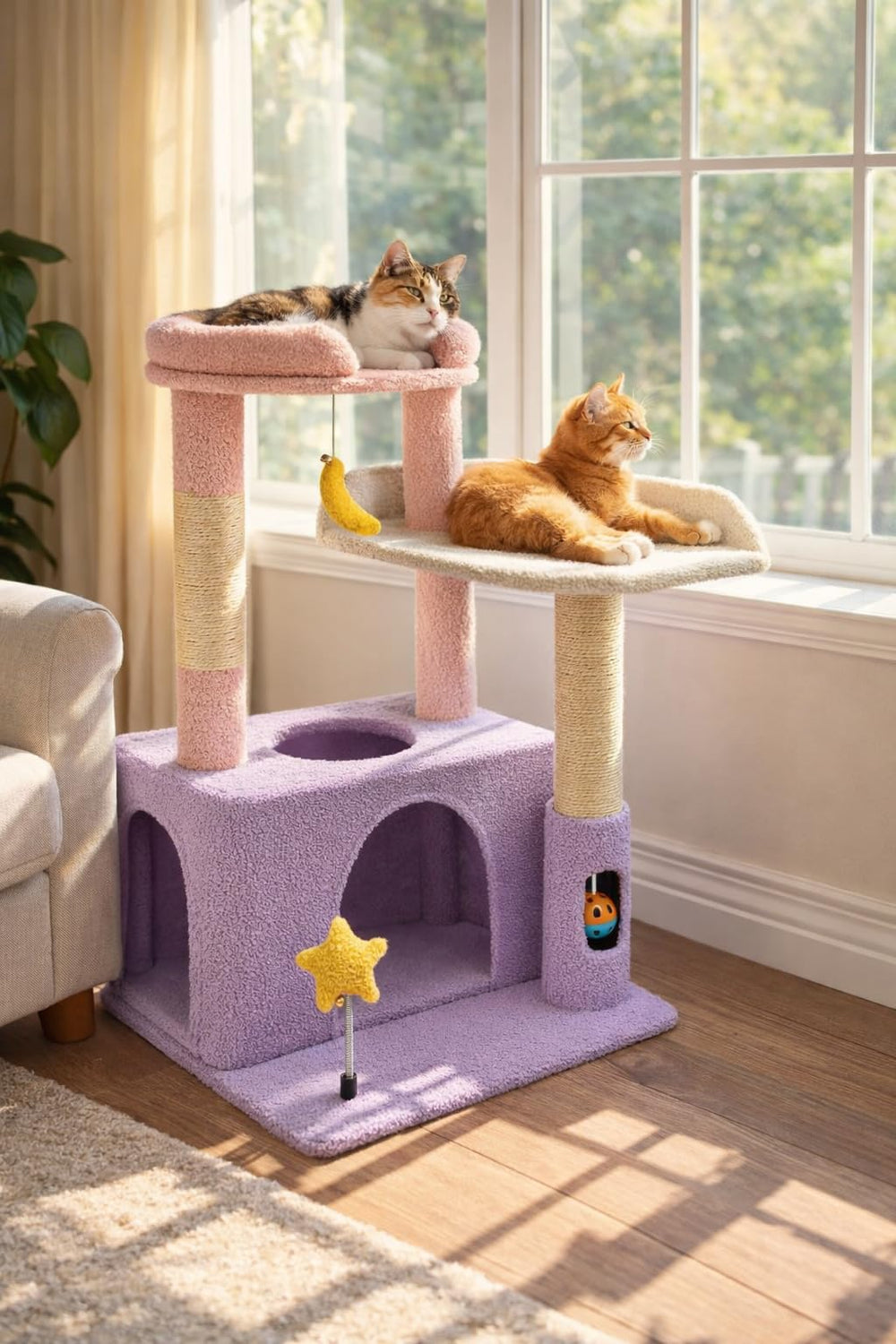 Purrlato Moonlit Violet cat tower plush platforms for naps and relaxation