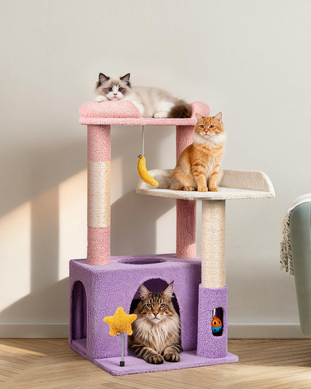 Purrlato Moonlit Violet cat tower dangling ball for interactive play