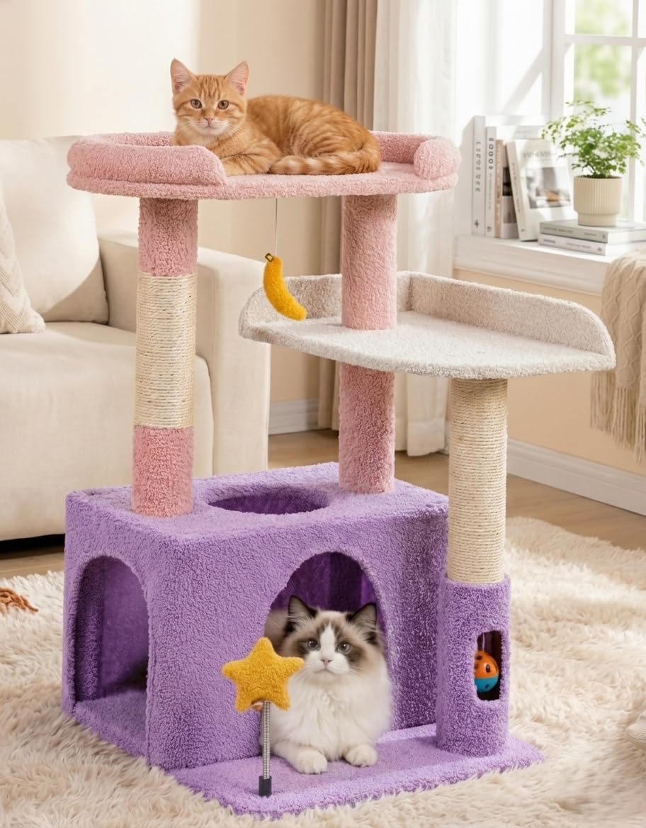 Purrlato Moonlit Violet cat tower large perch for window watching and lounging