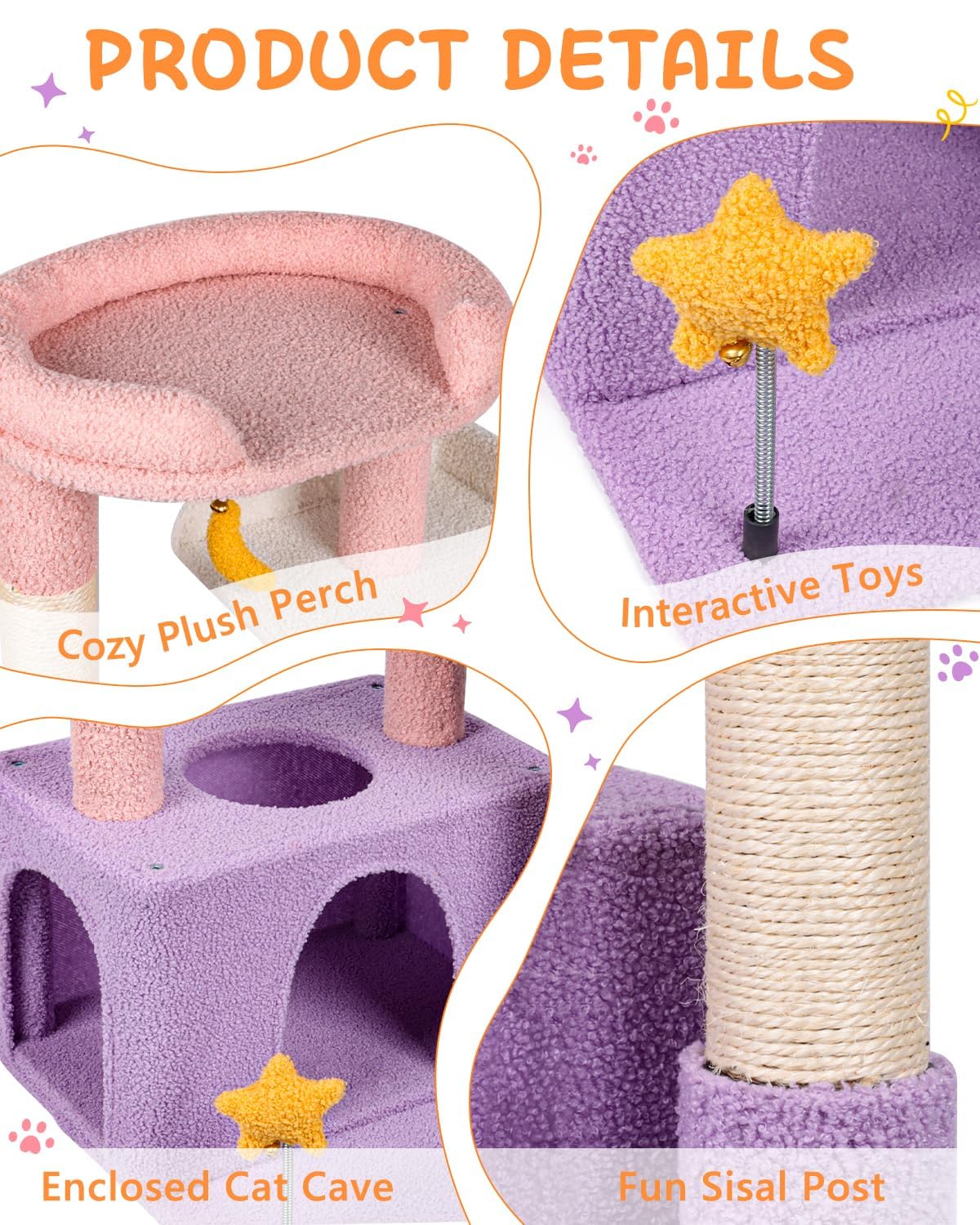 Purrlato Moonlit Violet cat tower with sisal posts for durable scratching