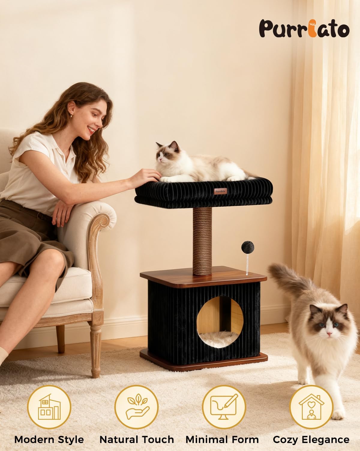 Purrlato easy assembly and low maintenance cat tree.
