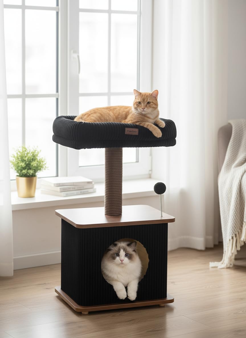 Purrlato floor-mounted setup fits kittens and adult cats.