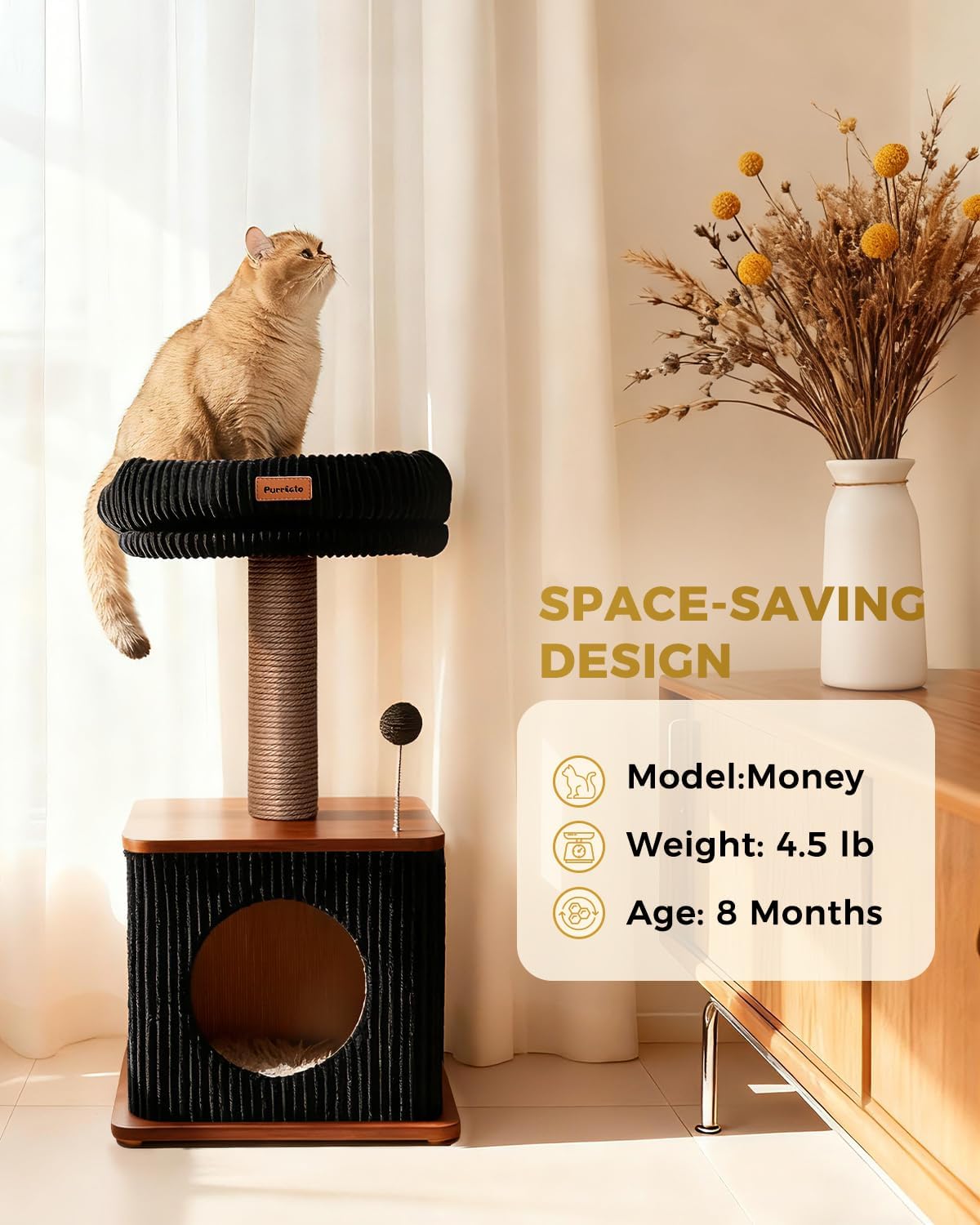 Purrlato vertical design saves floor space while giving cats room to explore.