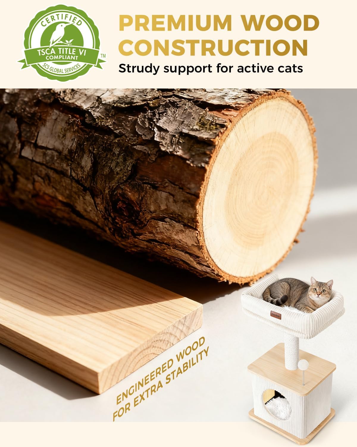 Purrlato cozy top perch with removable cushion for easy cleaning.