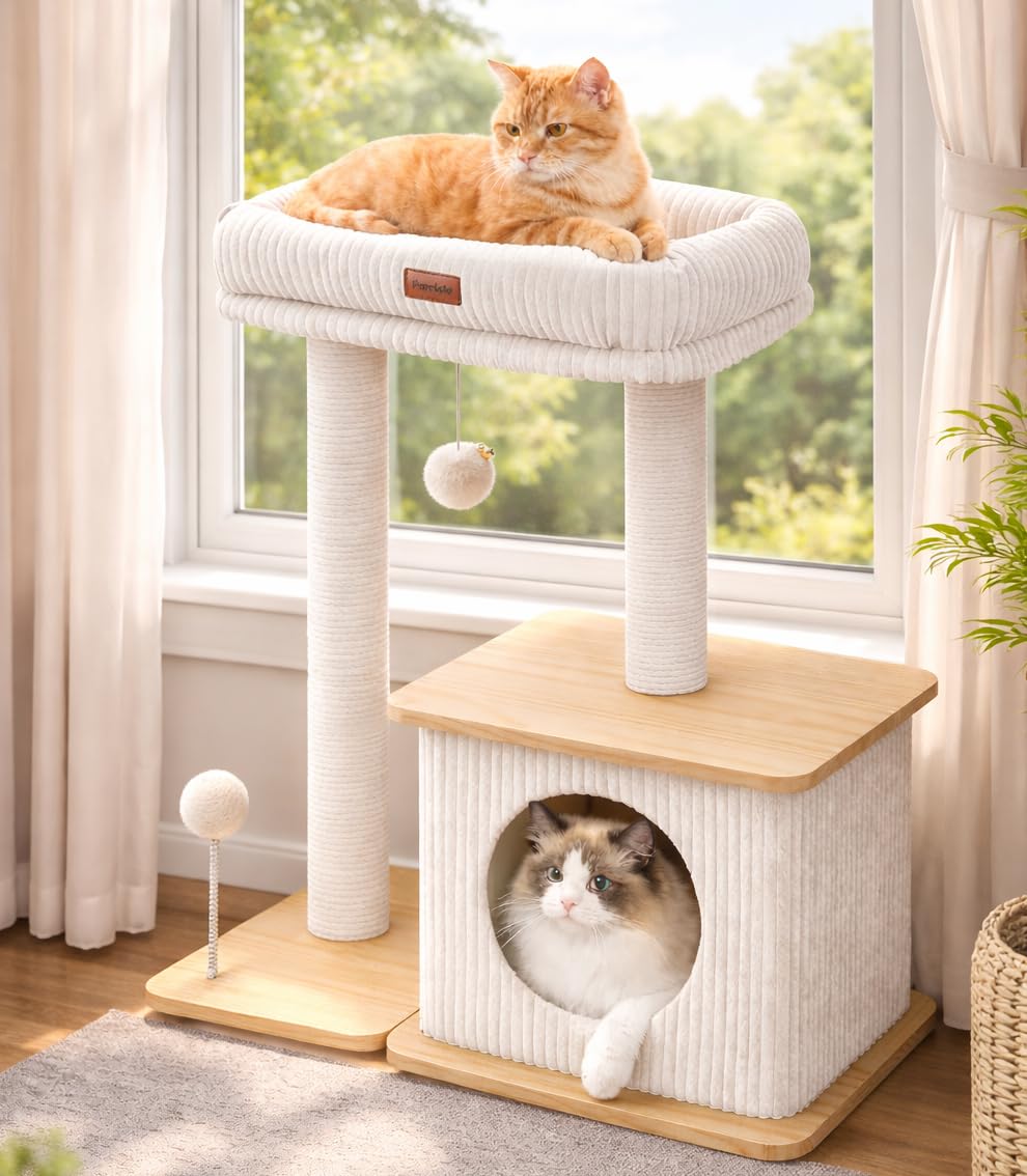 Purrlato modern cat tree with multi level design for climbing and observation