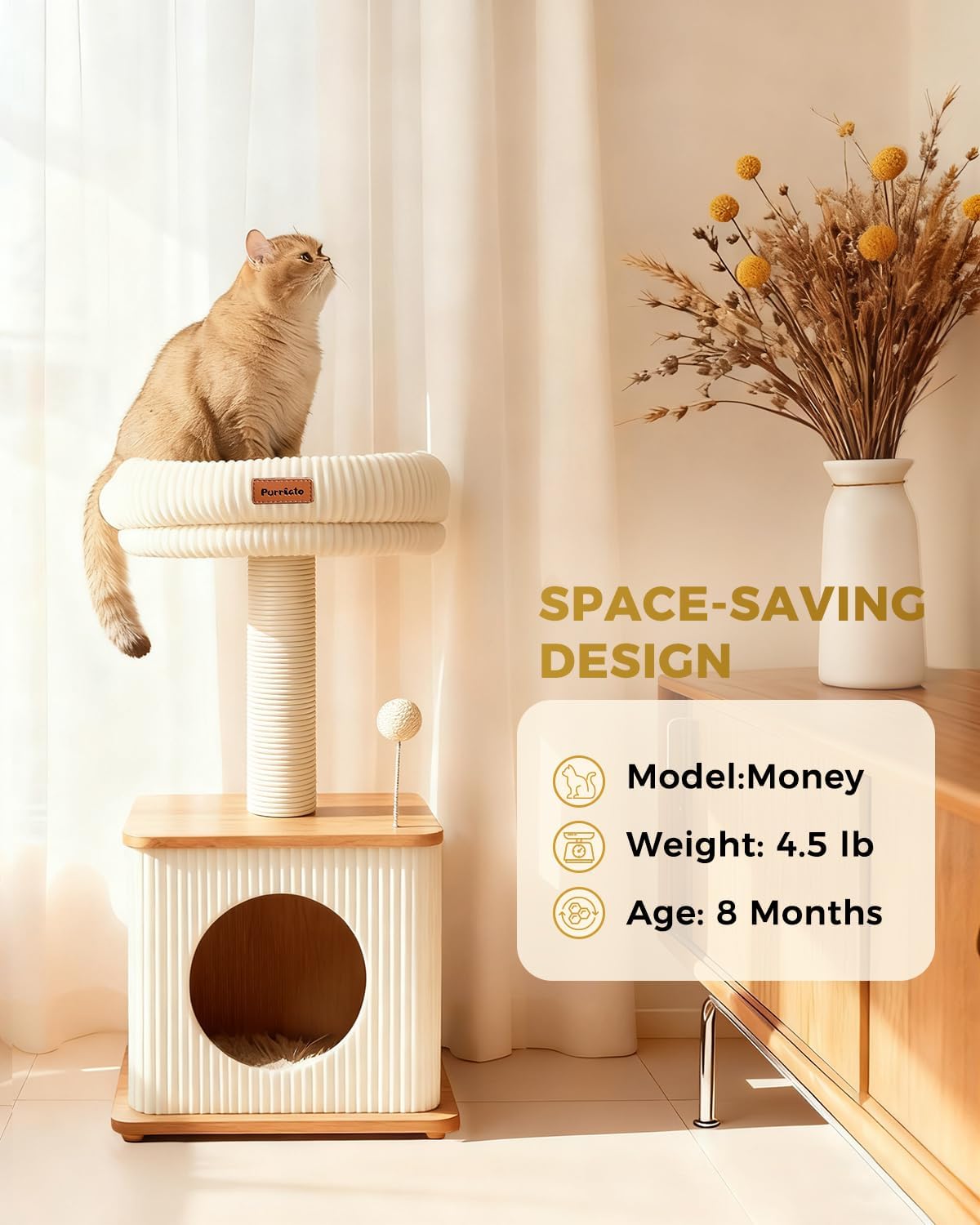 Purrlato space-saving vertical design fits compact rooms.