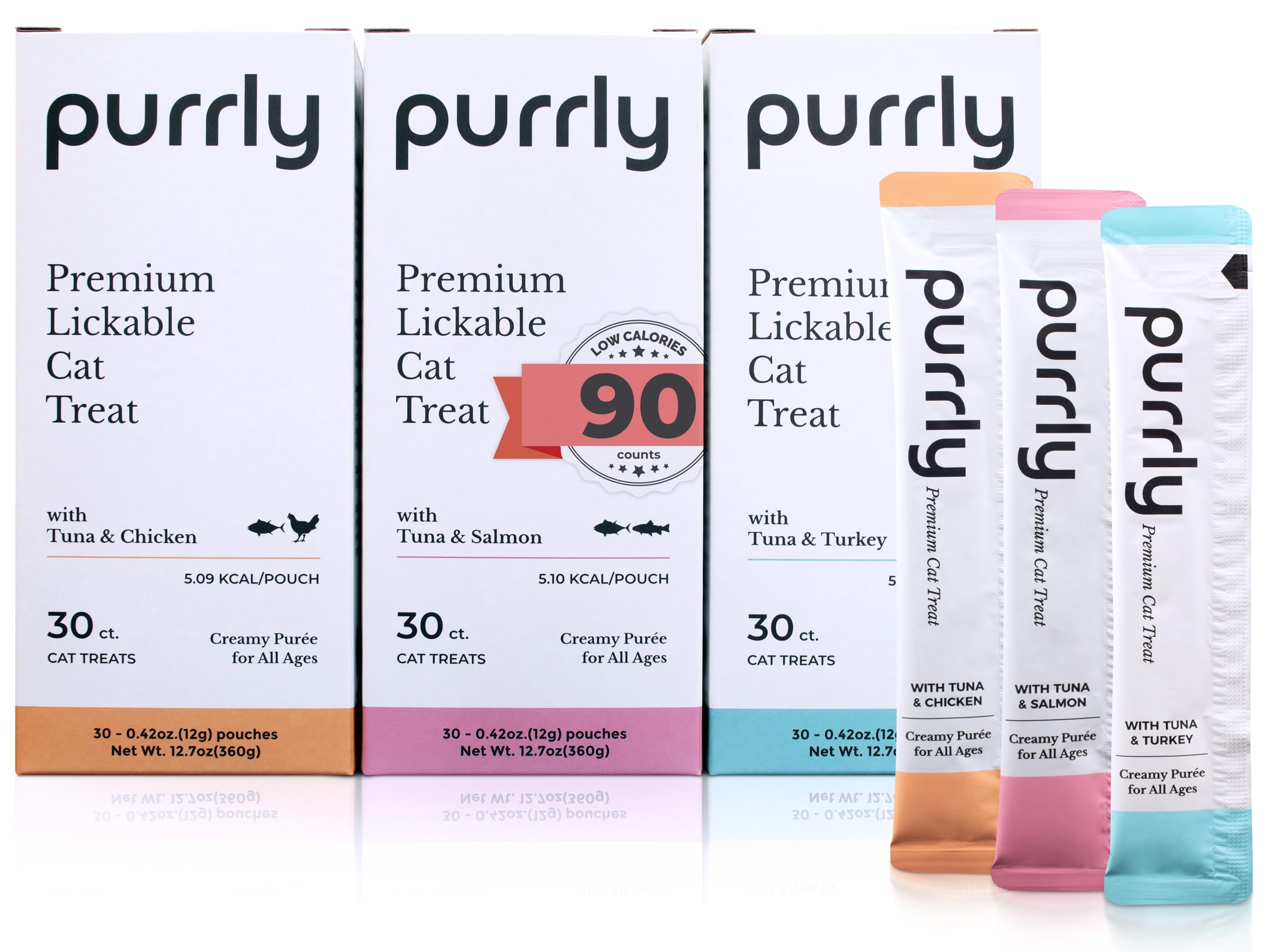 Purrly Healthy Premium Tuna Variety Bundle display of premium cat treats