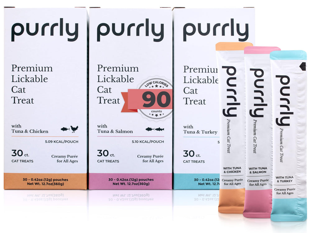 Purrly Healthy Premium Tuna Variety Bundle display of premium cat treats