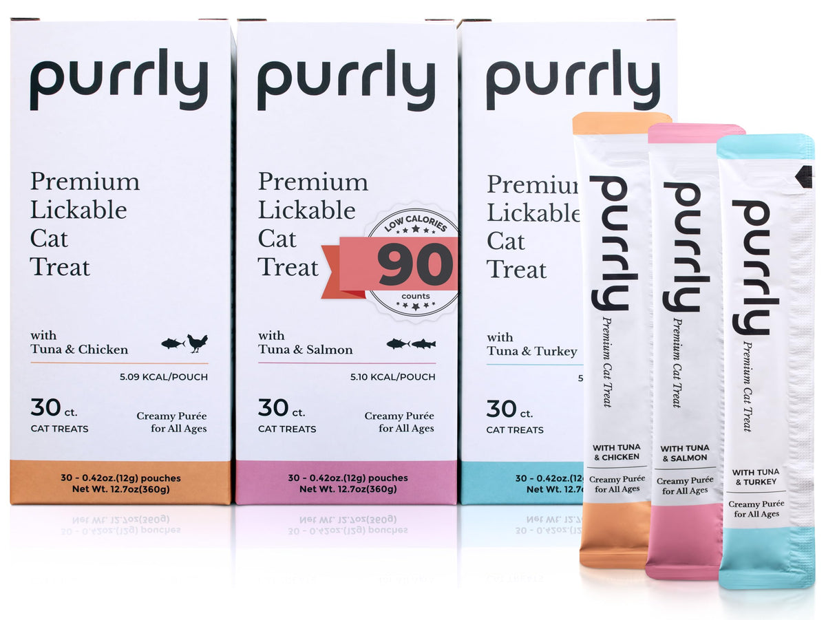 Purrly Healthy Premium Tuna Variety Bundle display of premium cat treats