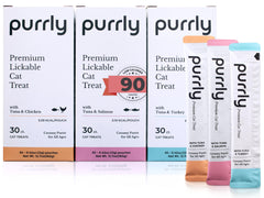 Purrly Healthy Premium Tuna Variety Bundle display of premium cat treats
