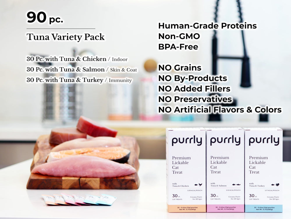 Purrly Lickable Tuna Pouch closeup showing hydrating interactive feeding