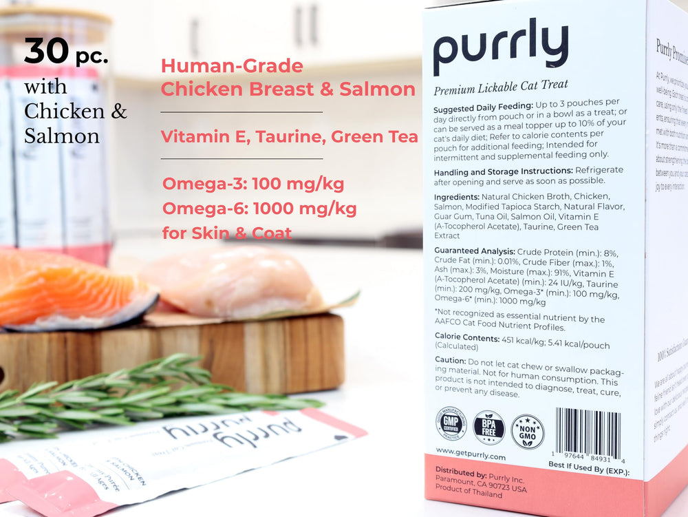 Purrly clean ingredients pledge shown on packaging reinforces transparency.