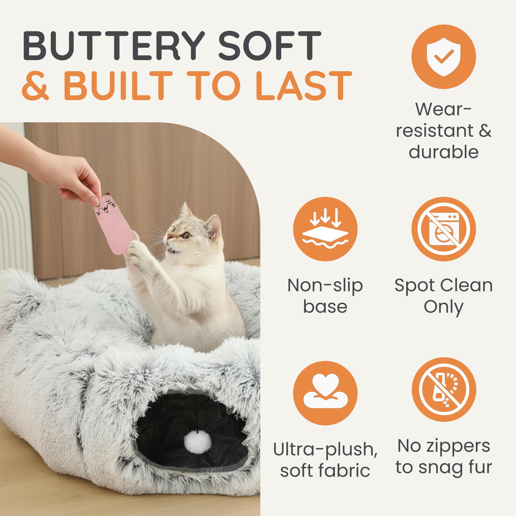 Purrpuff non-slip base keeps the bed stable during playful moments.