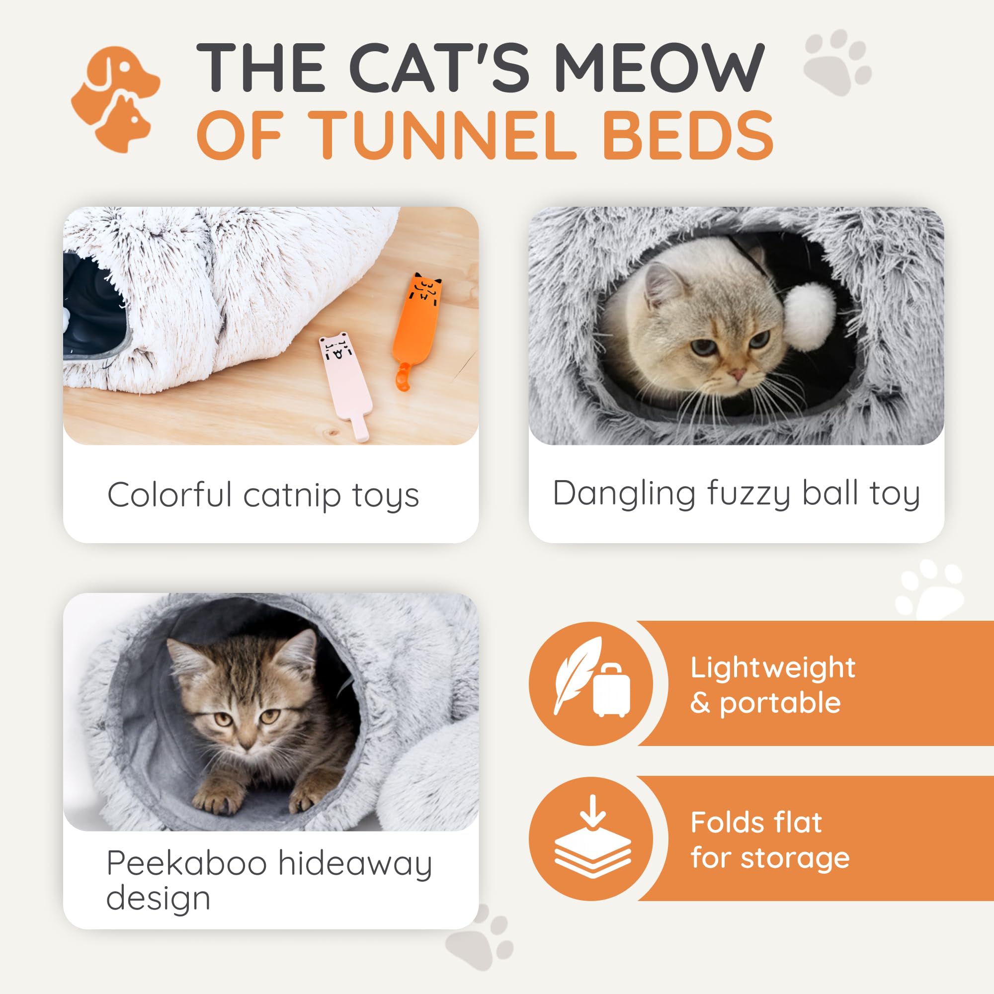 Purrpuff ultra-plush fabric offers soft comfort for naps and lounging.