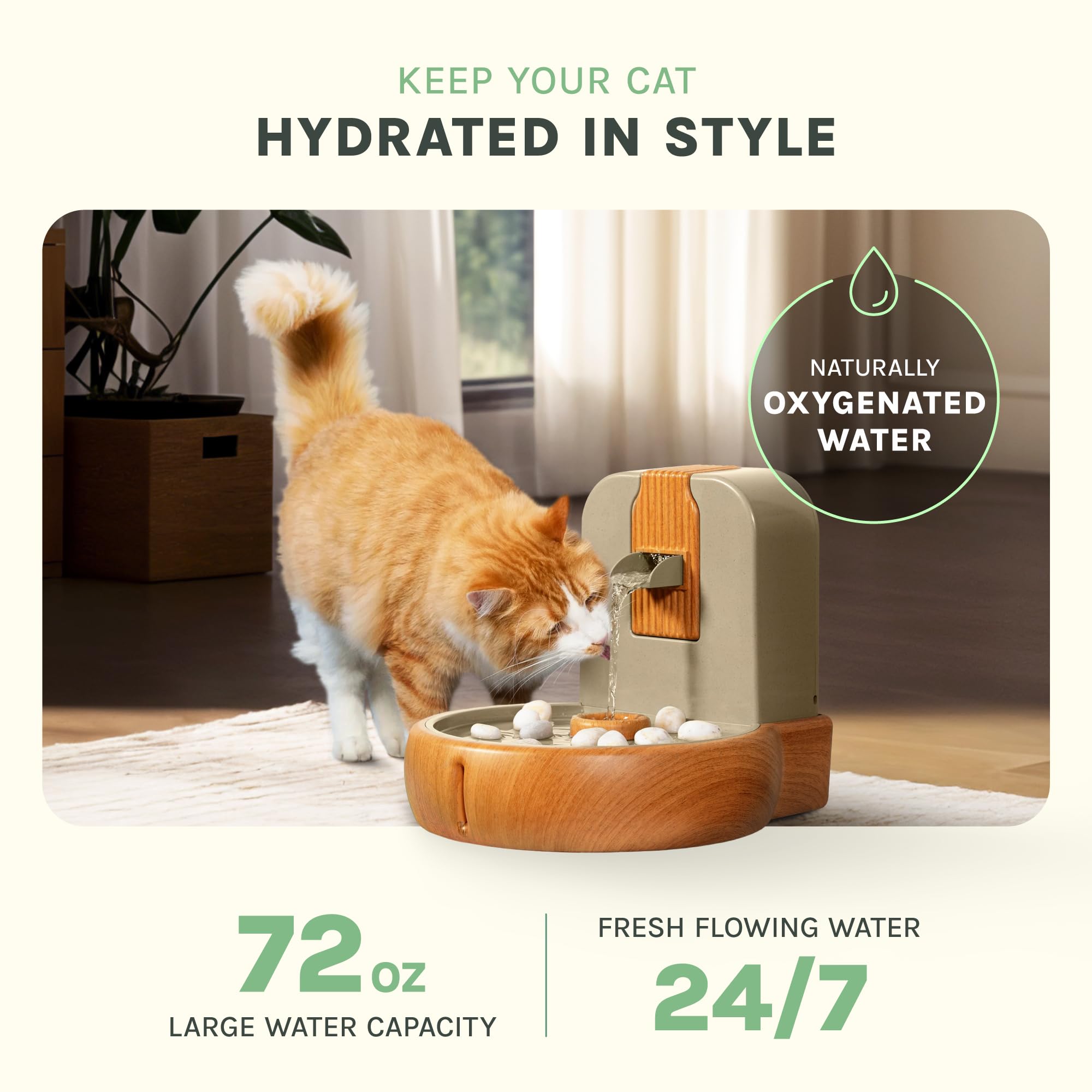PURRVANA Zen design with Feng Shui cues promotes calm hydration.