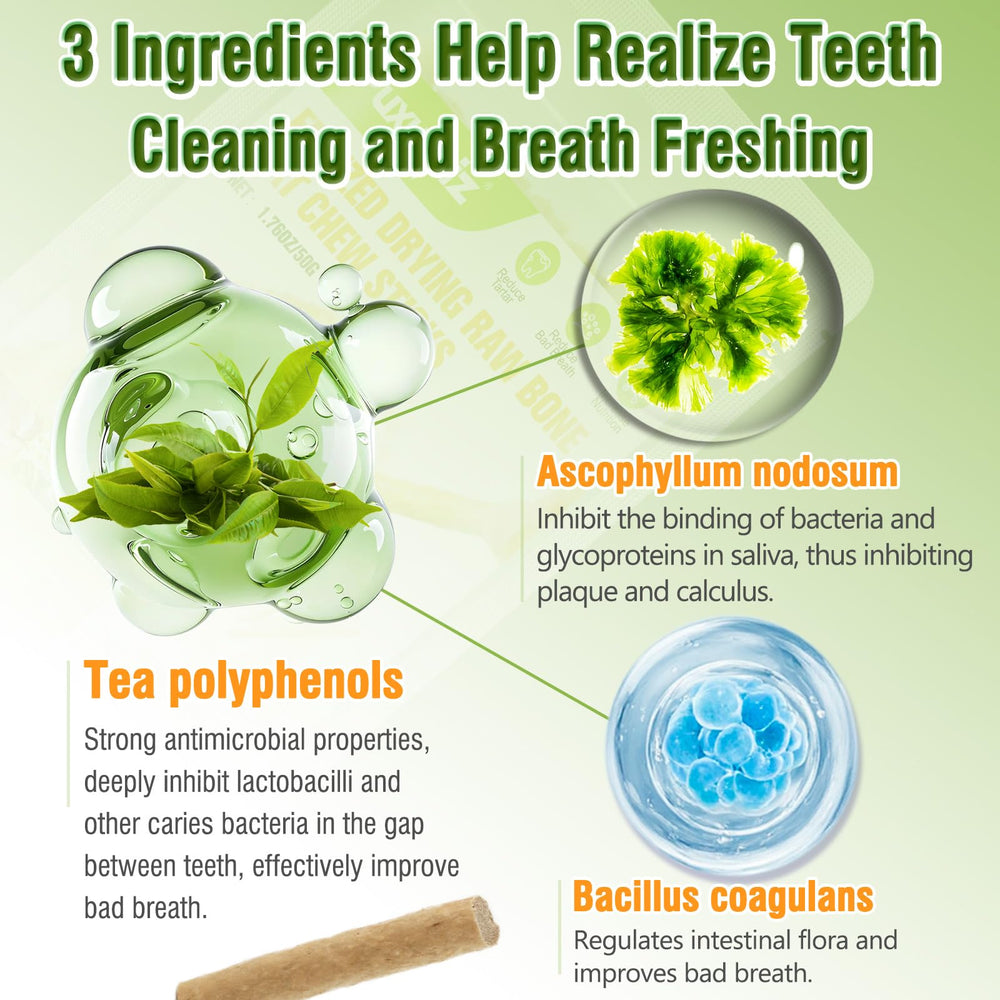 Puxulyiz cat treat close-up highlights breath-freshening probiotic benefits.