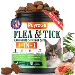 Puyrzoe 4-in-1 flea-tick chewables pack for daily cat defense