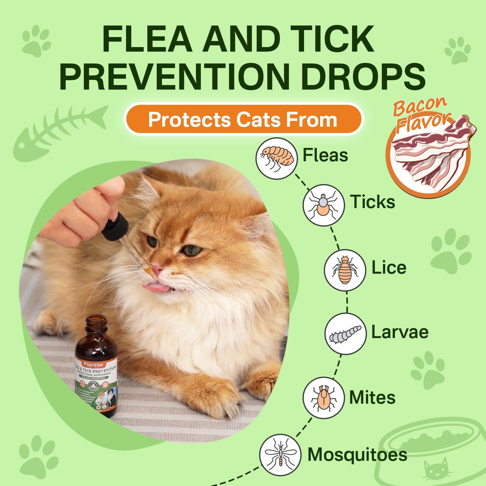 Puyrzoe cat bacon flavored drops entice pets while supporting flea care