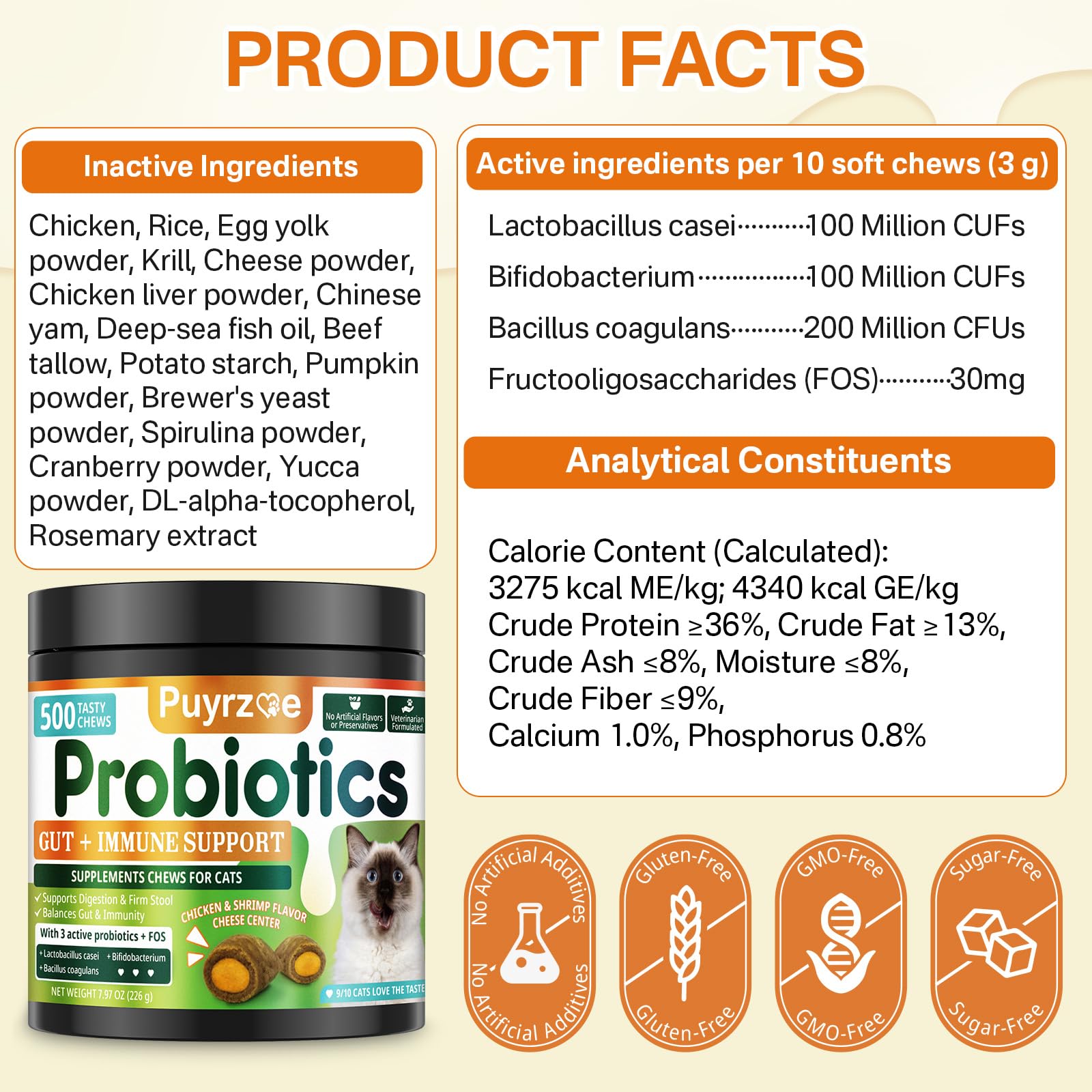 Puyrzoe no wheat corn soy claim indicates gentle ingredients for sensitive stomachs.