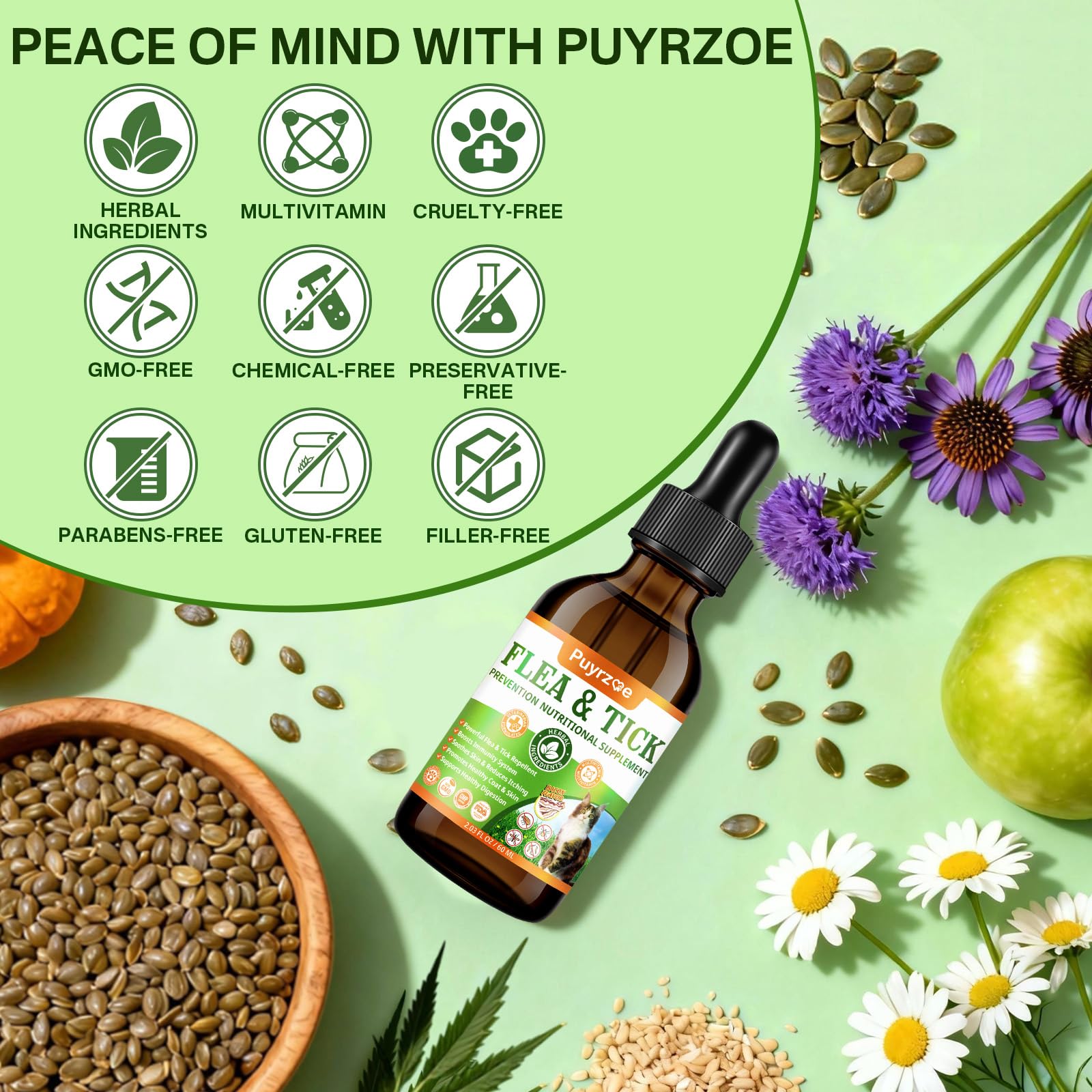 Puyrzoe skin and coat care drops with omega fatty acids for shine