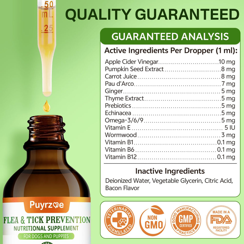 Puyrzoe daily defense drops demonstrate gentle plant-based flea control for all sizes.