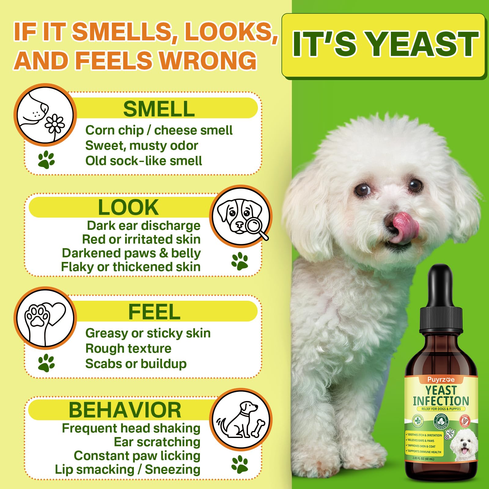 Puyrzoe dog ear care drops soothe itching and reduce odor.