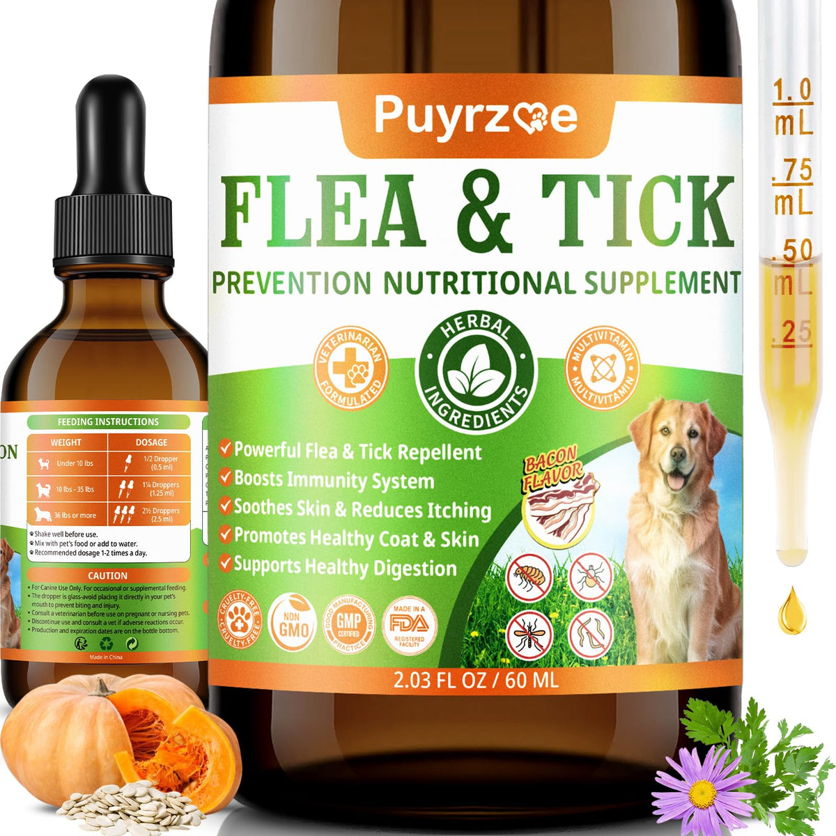 Puyrzoe dog flea drops bottle pour enables easy daily application.