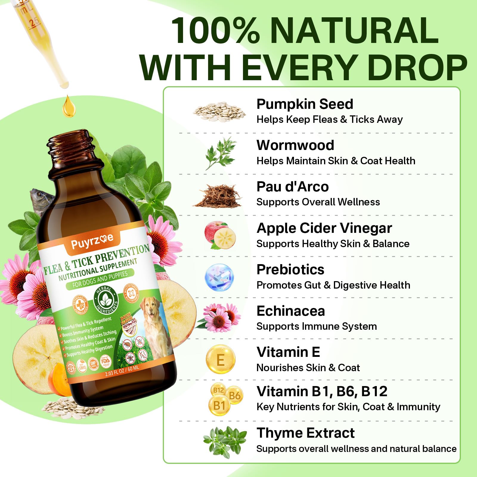Puyrzoe echinacea blend emphasizes immune support for dogs.
