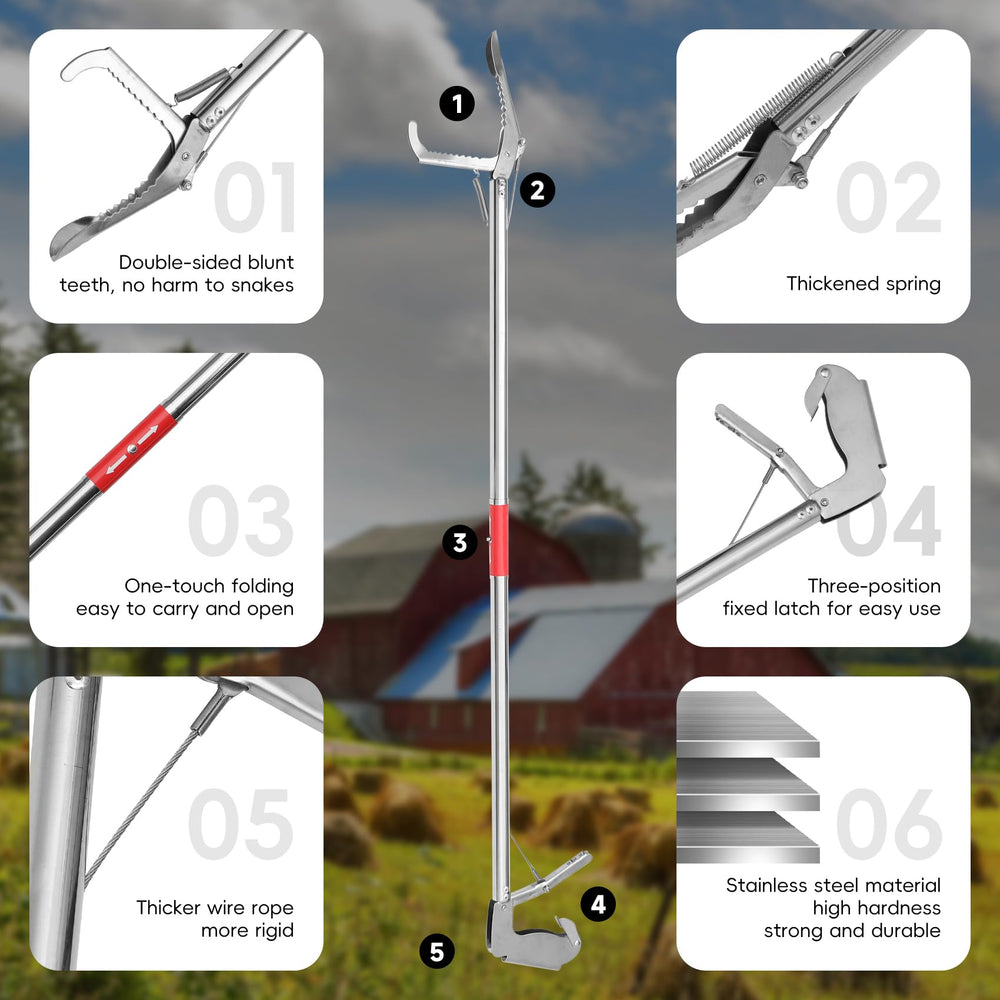 Puzau snake grabber with double-sided jaw grips safely without harming the snake.