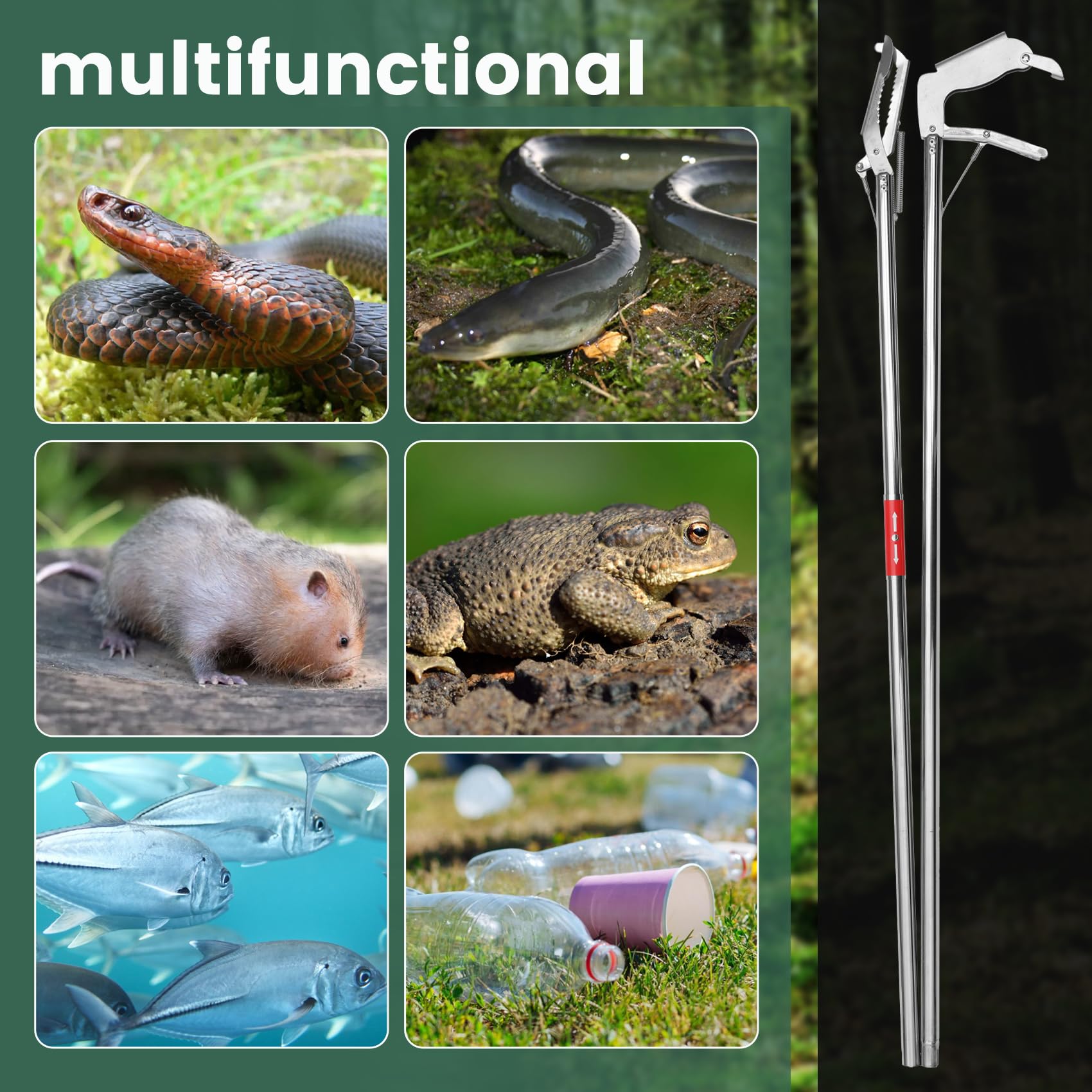Puzau wide-grip design handles various prey safely.