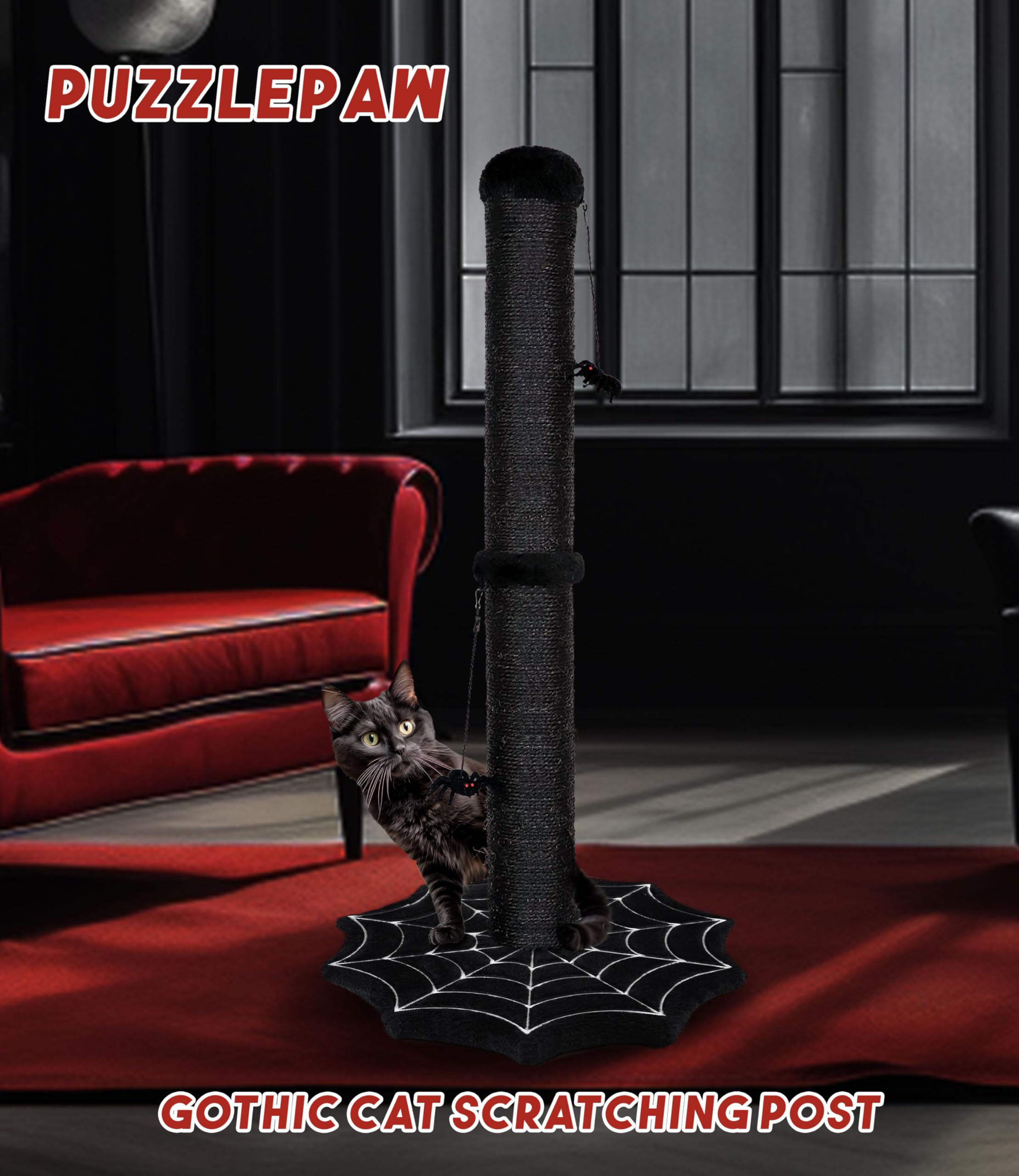 PuzzlePaw gothic play center creates a stylish feline space.