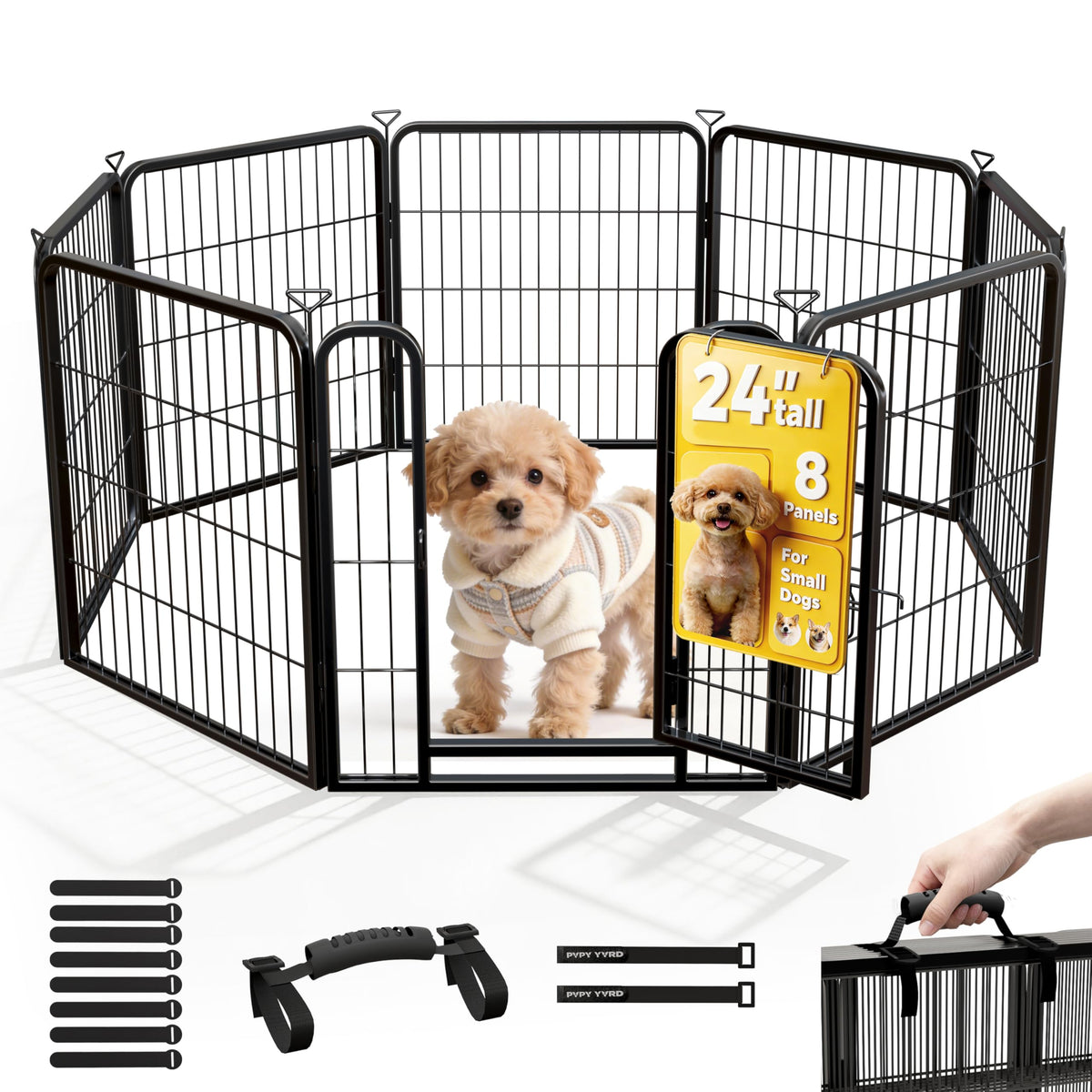 Pvpy Yvrd dog playpen 24-inch eight panels provides safe indoor-outdoor space.