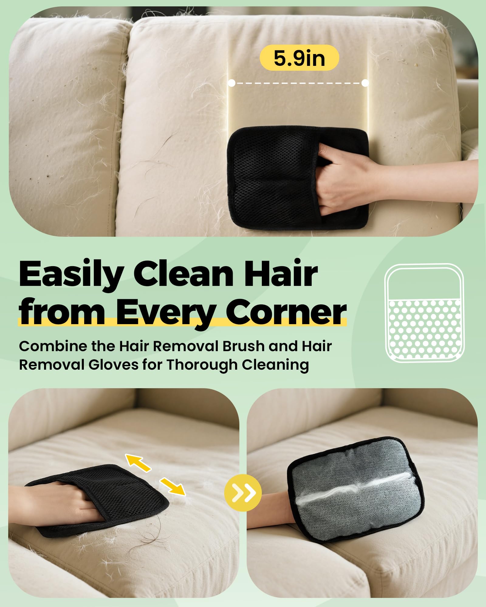PWBSLAI pet hair removal kit in use on a sofa and carpet