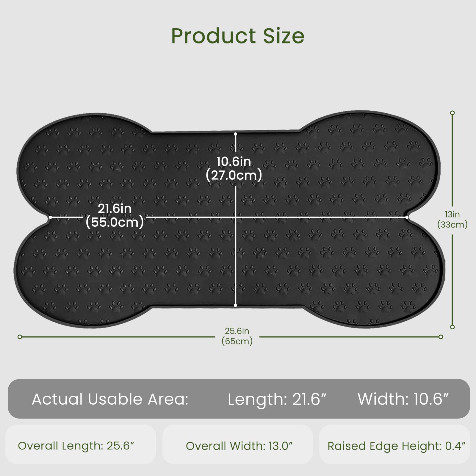 PWTAA dog food mat raised edge contains spills and drips.