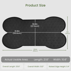 PWTAA dog food mat raised edge contains spills and drips.