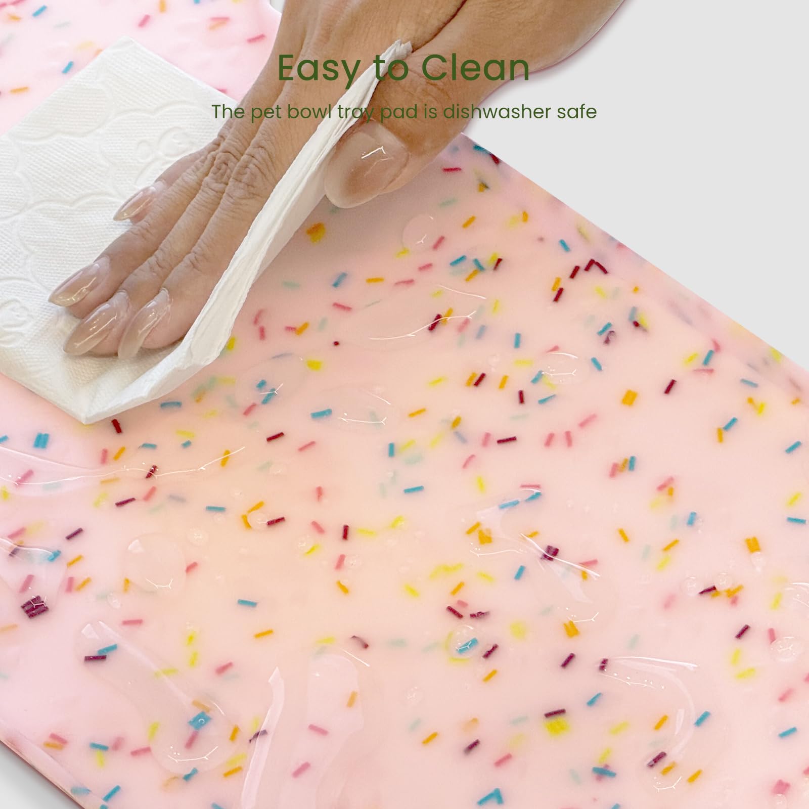 PWTAA easy-clean mat resists stains and cleans up quickly.