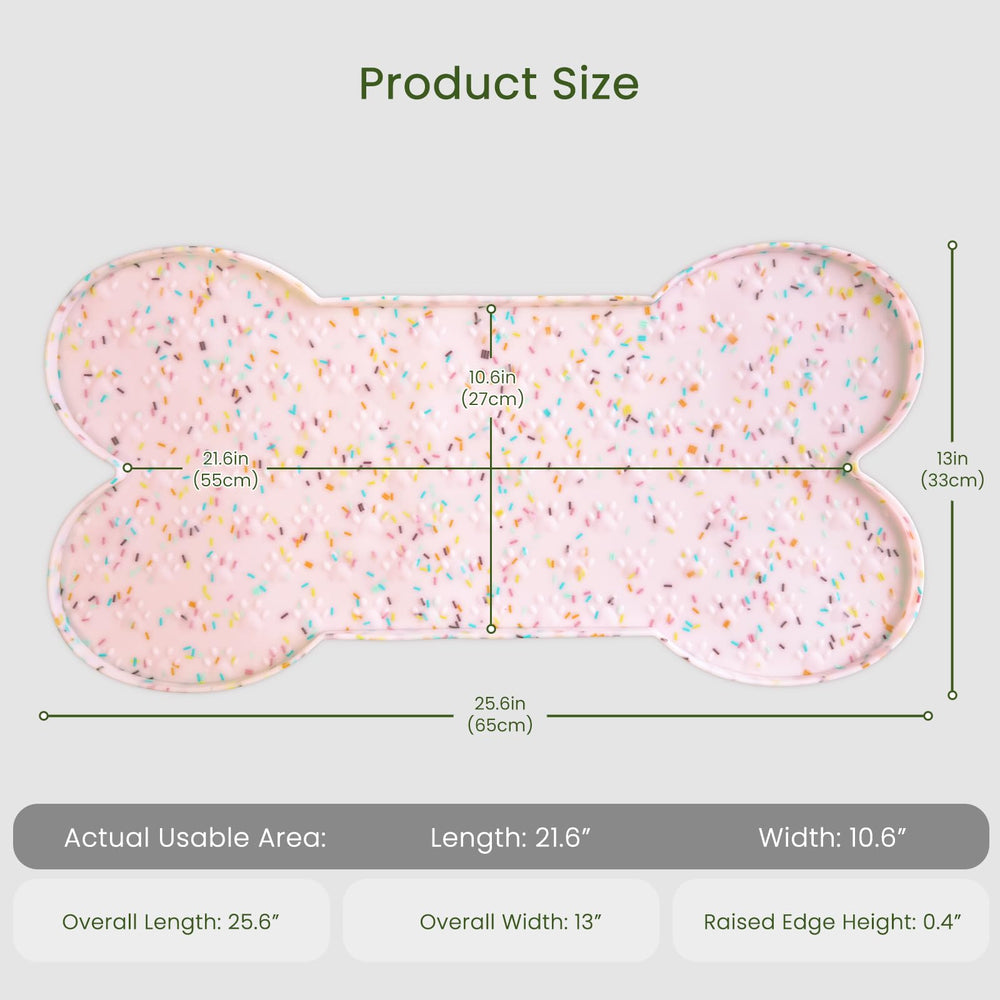 PWTAA raised-edge feeder mat containing spills for a tidy area.